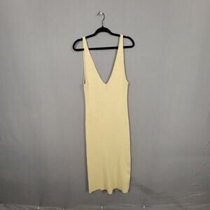 Free People Beach Sweater Dress Beige Ribbed Bodycon Stretch Coastal Midi M NWT
